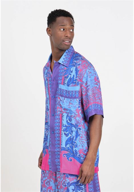 Camicia da uomo multicolor stampa astratta motivo barocco e logo VERSACE JEANS COUTURE | 76GAL2BANS437261